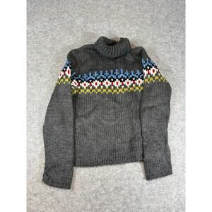 Its Our Time Sweater Womens Small Gray Fair Isle Chunky Knit Turtleneck Nordic